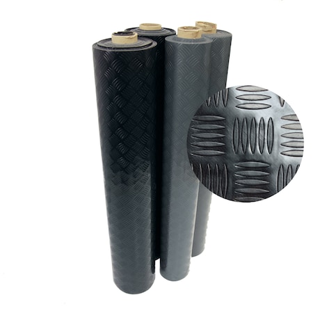 Diamond-Grip PVC Flooring - 2mm X 4ft X 8ft Rolls - Black