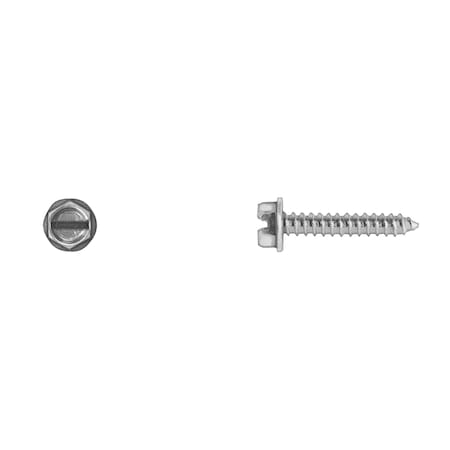 Sheet Metal Screw, #10 X 1 In, Zinc Plated Hex Head Slotted Drive