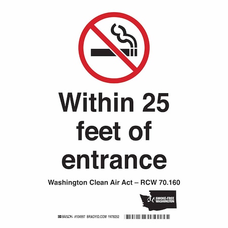 No Smoking Sign, 10 H, 7 In W,  Rectangle, English, 104997