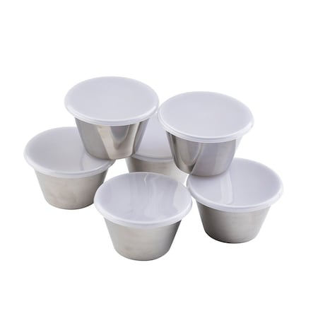 Round SS Ramekins,5 Oz,Clear Lids,PK6