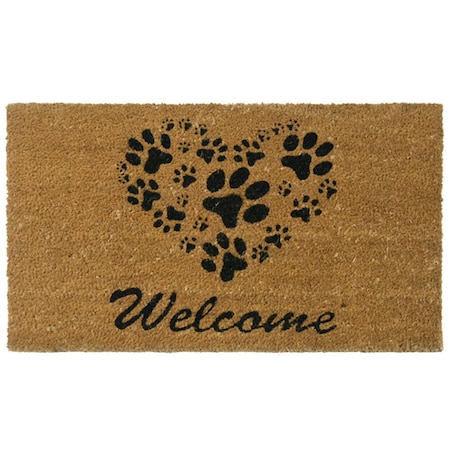 Heart-Shaped Paws Welcome Mat, 18 By 30-Inch