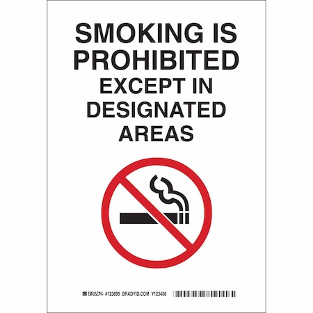 No Smoking Sign, 10 H, 7 In W,  Rectangle, English, 123897