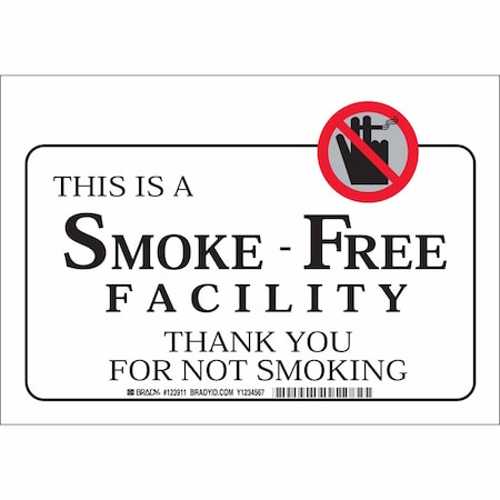 No Smoking Sign, 7 H, 10 W, Plastic, Rectangle, English, 123910