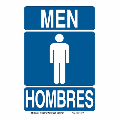 Sign, Restroom, Bilingual, Alum, 10X7, Thickness: 0.035, 125535