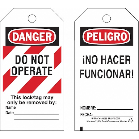 Danger Bilingual Tag,5-3/4 X 3 In,PK25