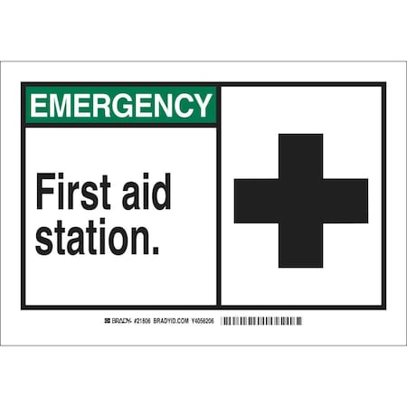Sign, First Aid, 5X3-1/2, Polyester, Header Legend Color: White, 83934