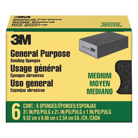 Sanding Sponge,Medium,3 3/4L,PK6