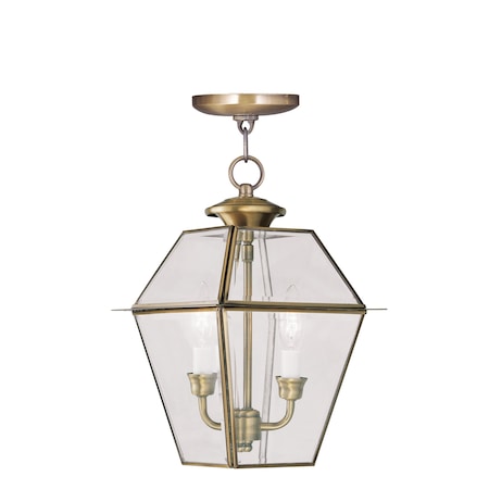 Westover 2 Light Antique Brass Outdoor Pendant Lantern