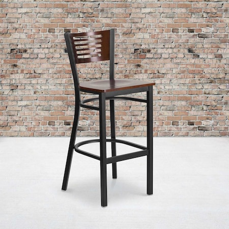 Bk/Wal Slat Stool-Wood Seat