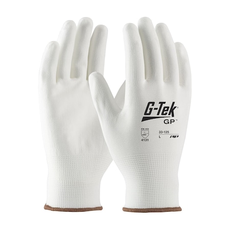Polyurethane Coated Gloves, Palm Coverage, White, L, 12PK