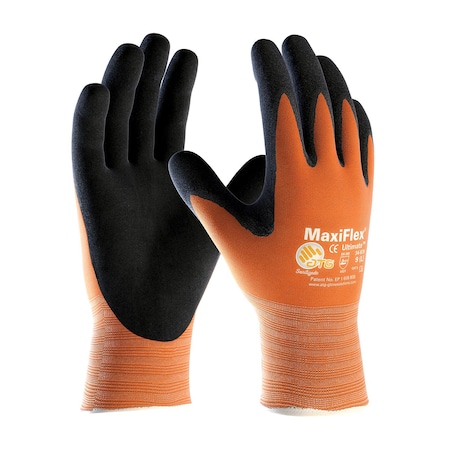 Foam Nitrile Hi-Vis Coated Gloves, Palm Coverage, Black/Orange, S, 12PK