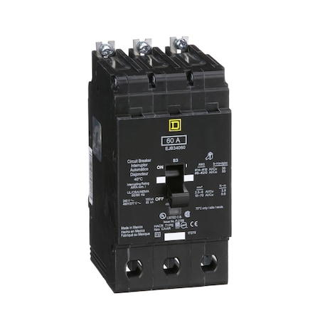 E Frame,circuit Breaker,60 A,3 Pole,, 60 A, 480Y/277V AC, 3 Pole, Bolt-On Mounting Style, EJB Series