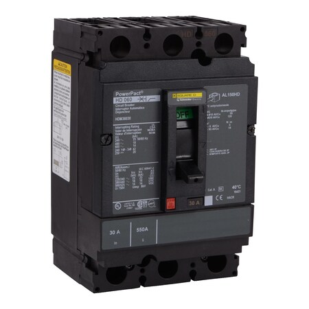 Circuit Breaker,PowerPact H,thermal Ma, 100 A, 690V AC, 3 Pole, Unit Mount Lug Mounting Style