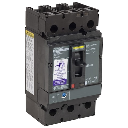 PowerPact J-Frame Breaker,thermal-magne, 225 A, 600V AC, 3 Pole, Unit Mount Lug Mounting Style