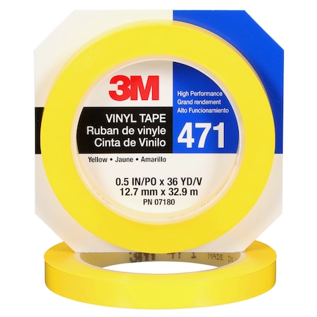 Vinyl Tape 471, Yellow, 1/2x36,PK72
