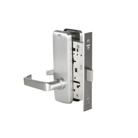 Mortise 45H Lock, Privacy, Lever, Escutcheon, Satin Chrome AM, RH