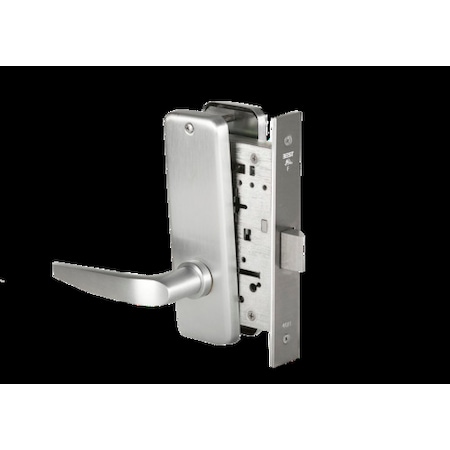 Mortise 45H Lock, Privacy, Lever, Escutcheon, Satin Chrome AM, LH