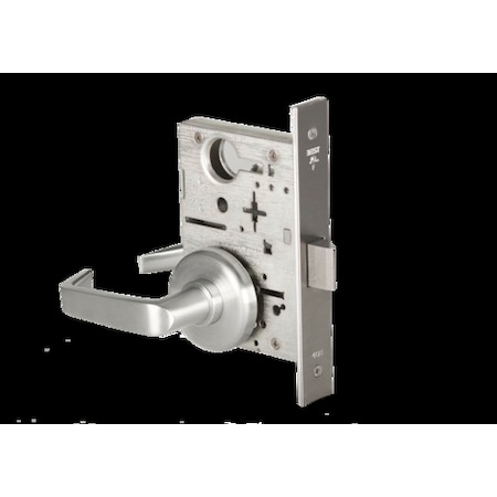 Mortise 45H Lock, Passage, Lever, Rose, Satin Chrome AM, LH