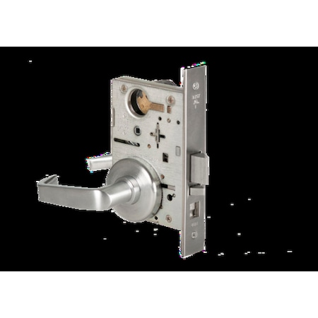 Mortise 45H Lock, Office, Lever, Rose, Satin Chrome AM, LH