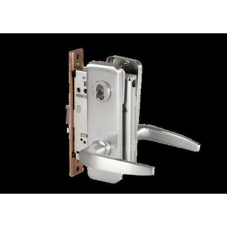 Mortise 45H Lock, Office, Lever, Escutcheon, Satin Chrome AM, RH