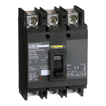 Molded Case Circuit Breaker, 100, 240VAC, 3 Pole, Unit Mount Lug Mounting Style