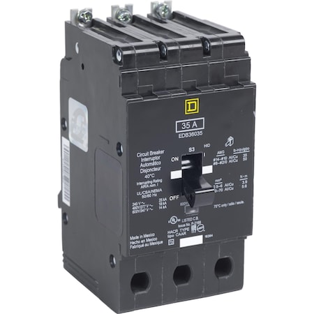 Miniature Circuit Breaker, 90, 600VAC, 3 Pole, Bolt-On Mounting Style, EDB Series