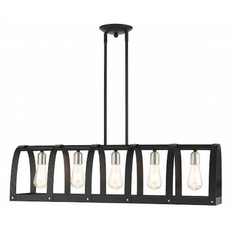 Textured Black Linear Chandelier,5 Light