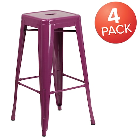 4 Pack 30 High Backless Purple Metal Barstool