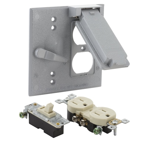 2 -Gang Vertical Weatherproof Switch Cover, 4.61 W, 0.93 H, 4.61 In L