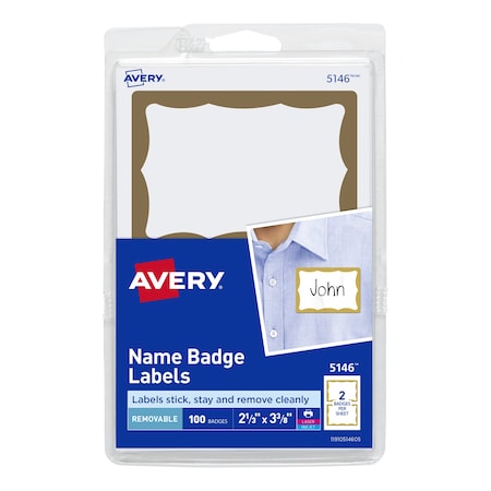 Name Tag Stickers,White Rectangl,PK100