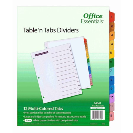 Table N Tabs Dividers,1-12 Multic,PK6