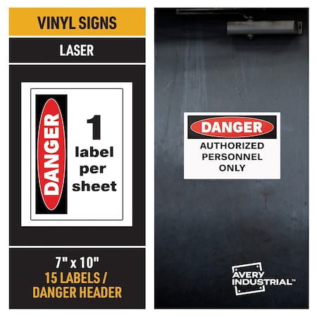 Industrial Adhesive Vinyl Signs,1,PK15, 61553