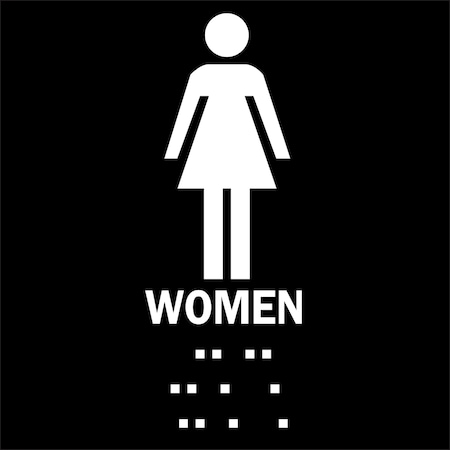 Sign,Restroom,8X8,Wht/Bk,Women,Eng, 73400