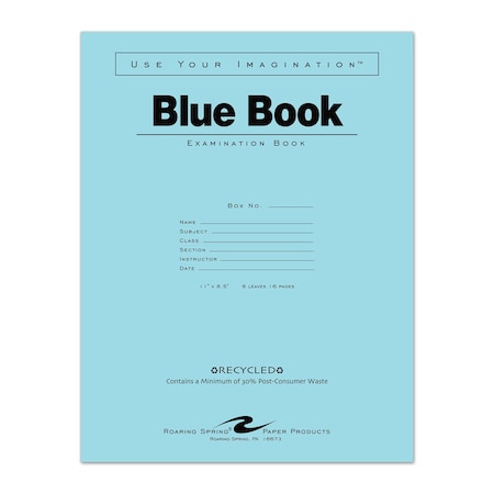 Case Of Recycled Exam Blue Books, 8.5x11, 8 Sheets/16 Pages, Wide Ruled With Margin
