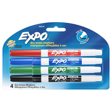 Dry Erase Marker,Fine Point,PK4
