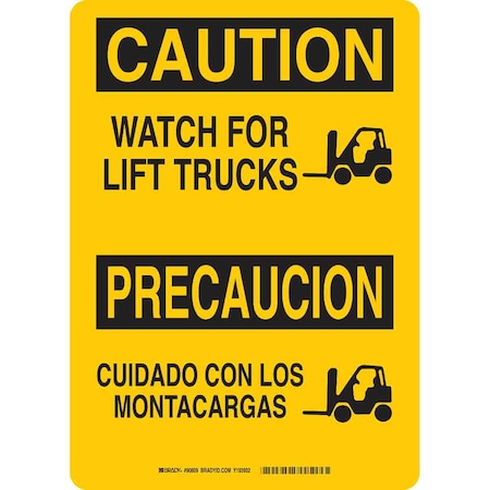 Caution/Precaucion Sign, 10 H, 7 W, Plastic, Rectangle, English, Spanish, 122512