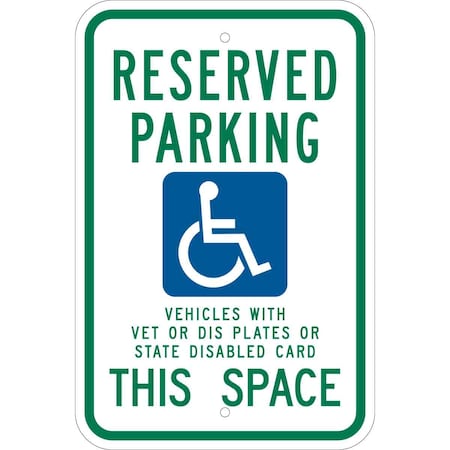 Handicap Parking Sign, 18 W, 24 H, English, Fiberglass, Green, White