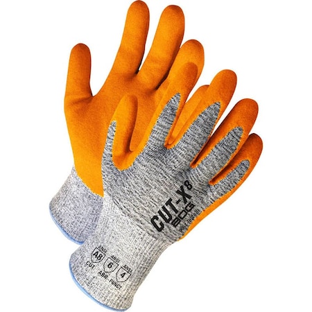 Grey HPPE Cut Resistant Orange Sandy Nitrle Palm, Shrink Wrapped, Size XS (6)