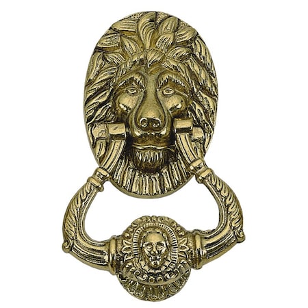 Lion Door Knocker 7-1/2 Polished Brass