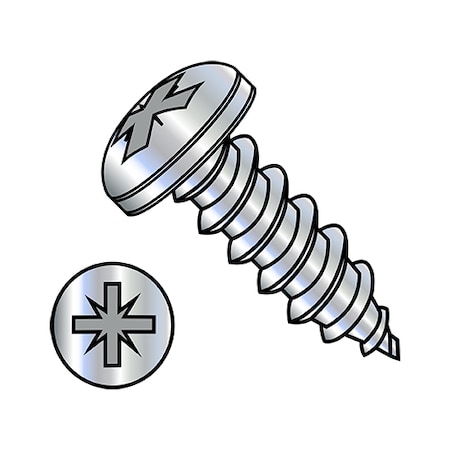 Thread Forming Screw, #4-24 X 1/4 In, Zinc Plated Steel Pan Head Pozidriv Drive, 10000 PK