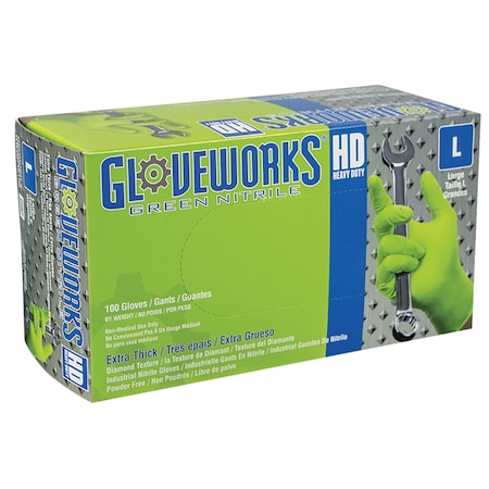 Gloveworks HD Green Nitrile Diamond Grip - X-Large PK100