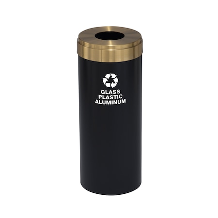 12 Gal Round Recycling Bin, Satin Black/Satin Brass