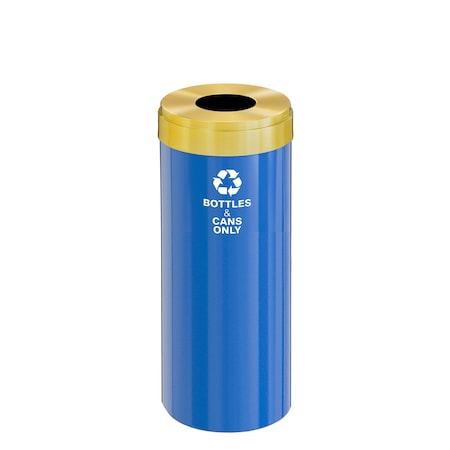 15 Gal Round Recycling Bin, Blue/Satin Brass
