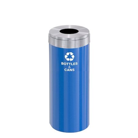 15 Gal Round Recycling Bin, Blue/Satin Aluminum