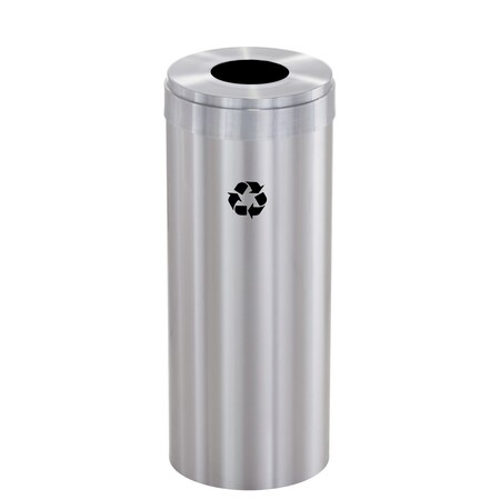 15 Gal Round Recycling Bin, Satin Aluminum