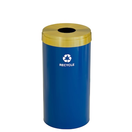 16 Gal Round Recycling Bin, Blue/Satin Brass