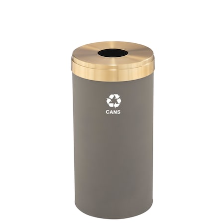 16 Gal Round Recycling Bin, Nickel/Satin Brass