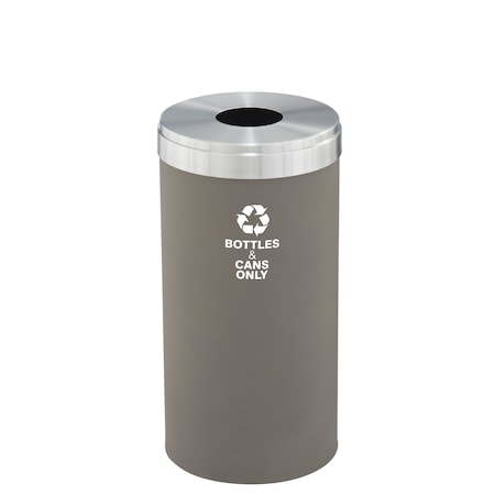 16 Gal Round Recycling Bin, Nickel/Satin Aluminum