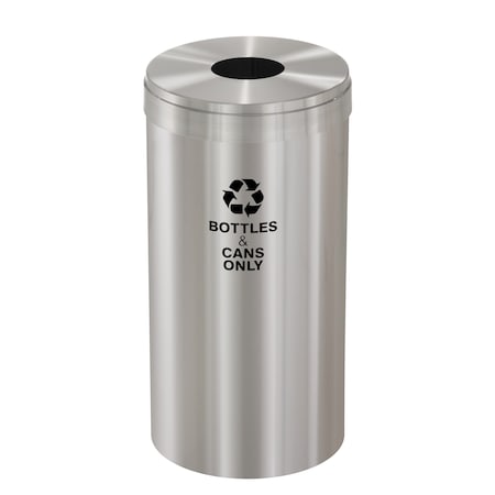 16 Gal Round Recycling Bin, Satin Aluminum