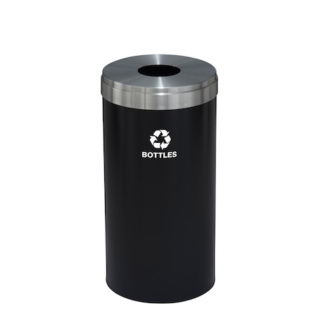 23 Gal Round Recycling Bin, Satin Black/Satin Aluminum